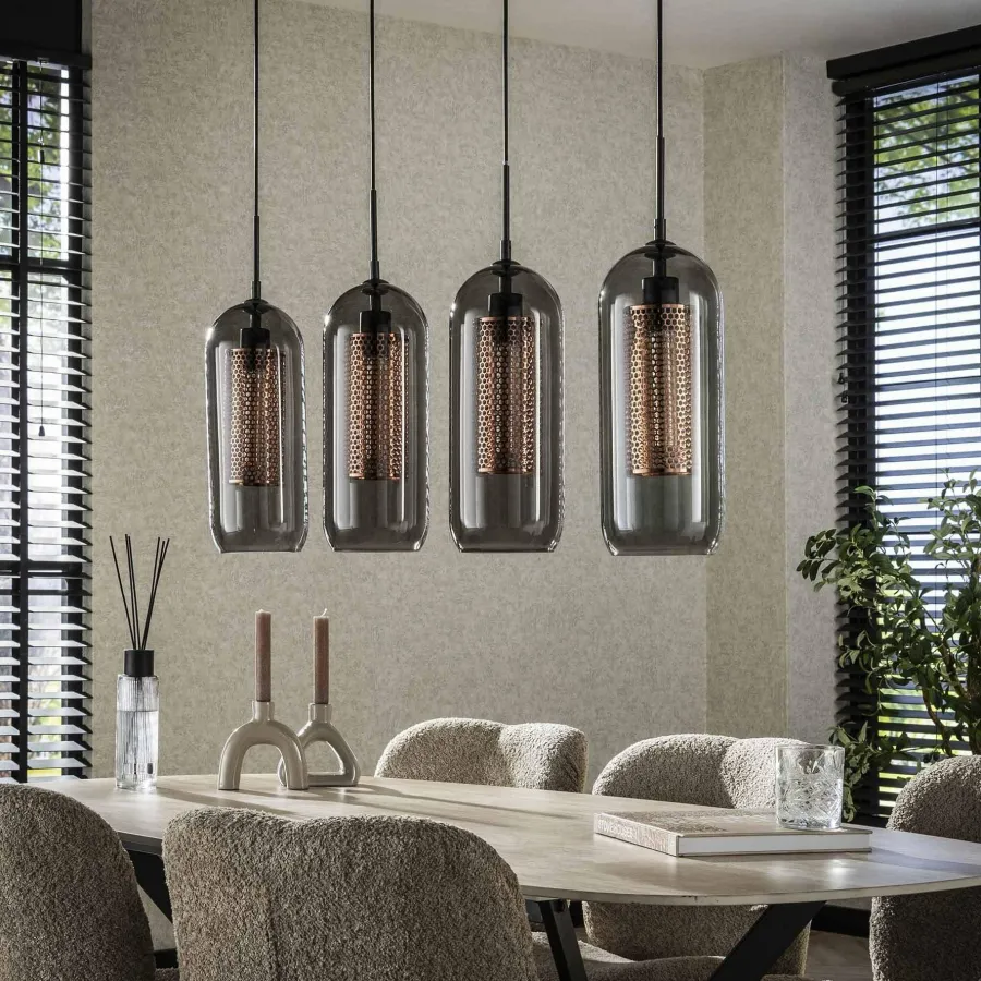 WoonStijl Hanglamp 4L smoke glas-geperforeerd staal New