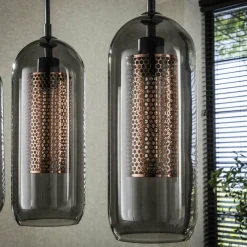 WoonStijl Hanglamp 4L smoke glas-geperforeerd staal New