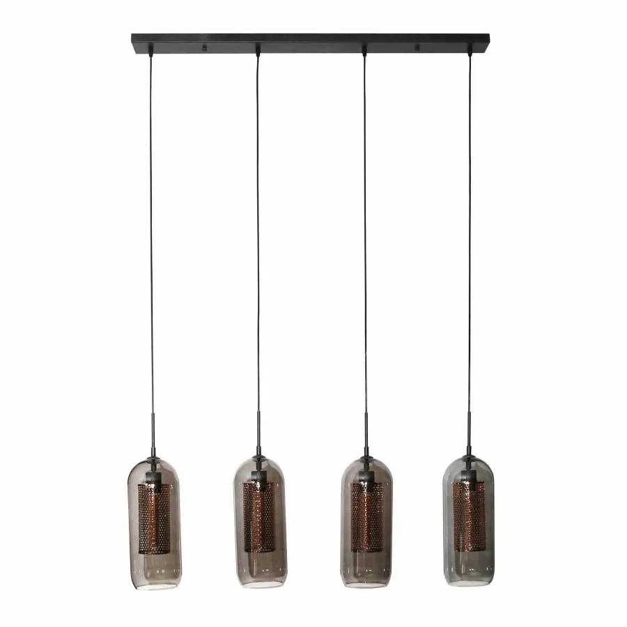 WoonStijl Hanglamp 4L smoke glas-geperforeerd staal New