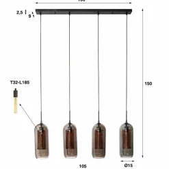 WoonStijl Hanglamp 4L smoke glas-geperforeerd staal New
