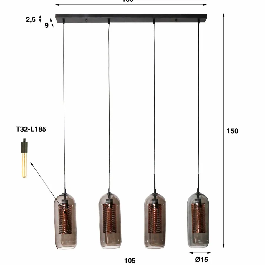 WoonStijl Hanglamp 4L smoke glas-geperforeerd staal New