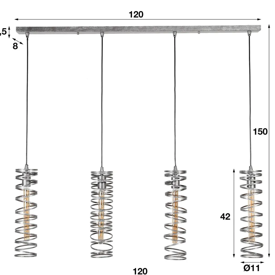 WoonStijl Hanglamp 4L spiral / Burned zilverkleurig Discount
