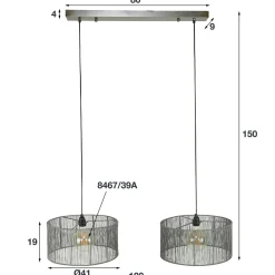 WoonStijl Hanglamp 2L stringshade metal New