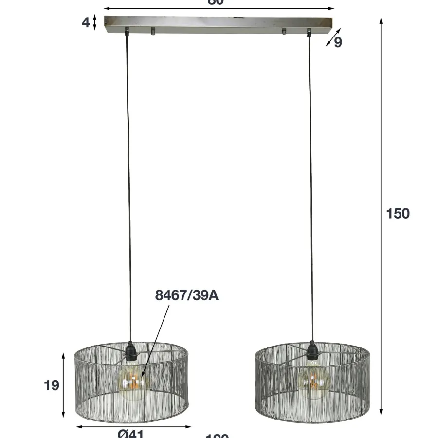 WoonStijl Hanglamp 2L stringshade metal New