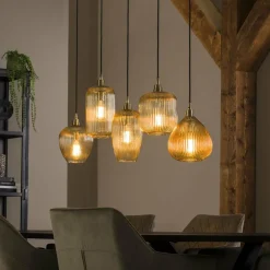 WoonStijl Hanglamp 5L stripe glass mix Outlet