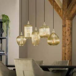 WoonStijl Hanglamp 5L stripe glass mix Outlet