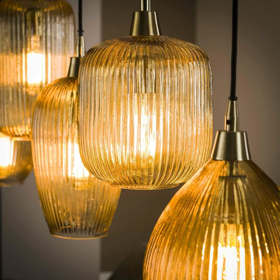 WoonStijl Hanglamp 5L stripe glass mix Outlet
