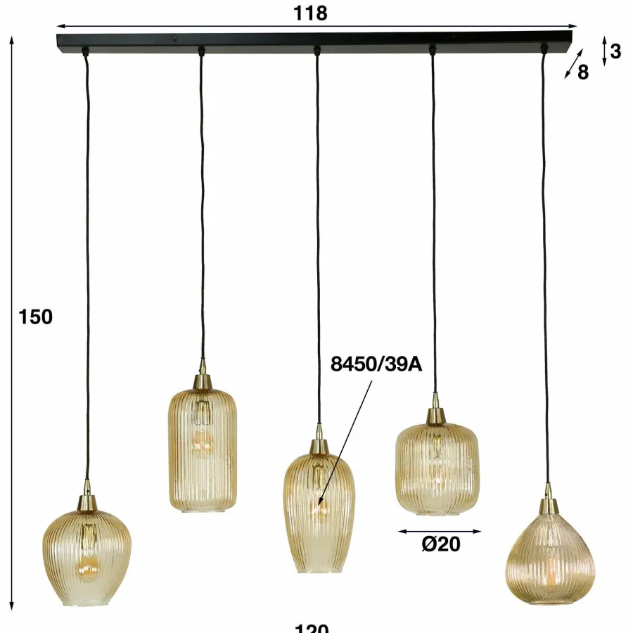 WoonStijl Hanglamp 5L stripe glass mix Outlet