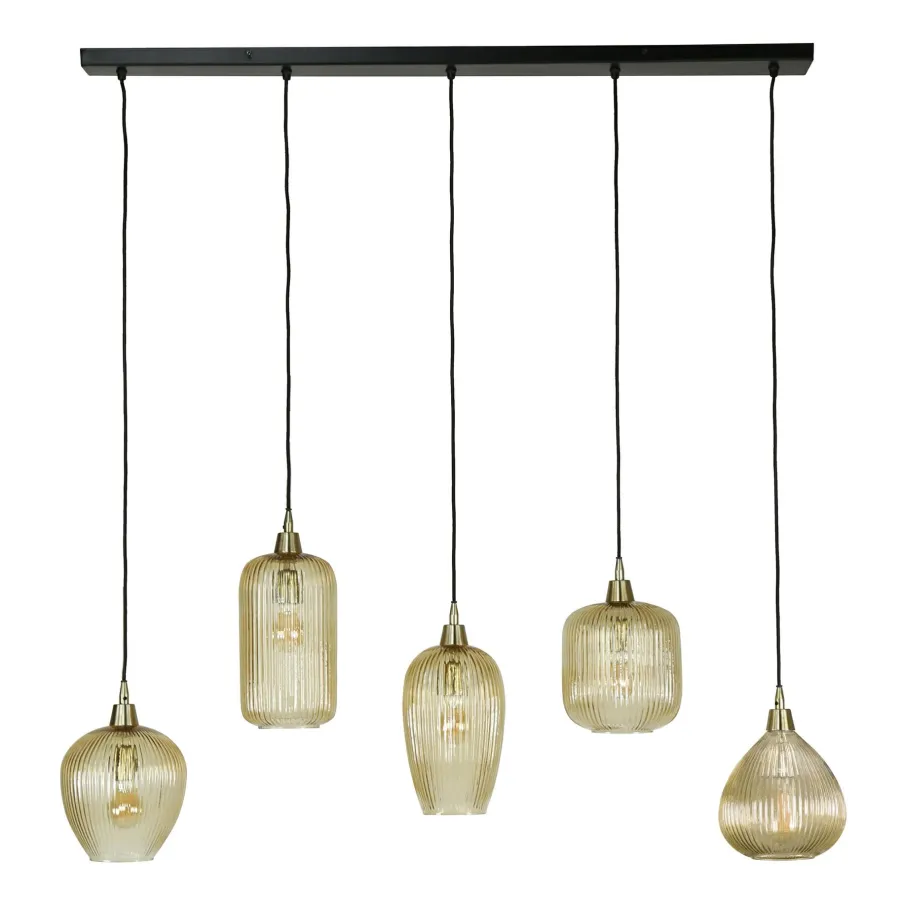 WoonStijl Hanglamp 5L stripe glass mix Outlet