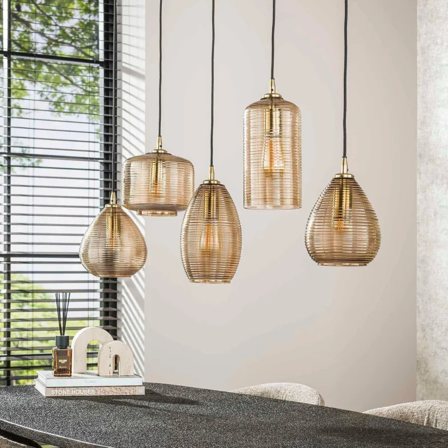 WoonStijl Hanglamp 5L Stripe glas horizontaal Clearance