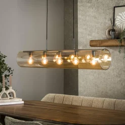 WoonStijl Hanglamp 5L tube amber glas