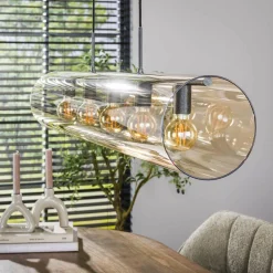 WoonStijl Hanglamp 5L tube amber glas