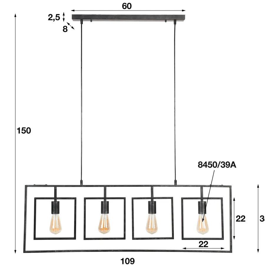 WoonStijl Hanglamp 4L Turn square / Charcoal