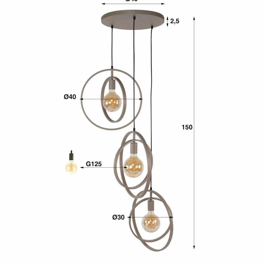 WoonStijl Hanglamp 3L Turn around getrapt beige Online