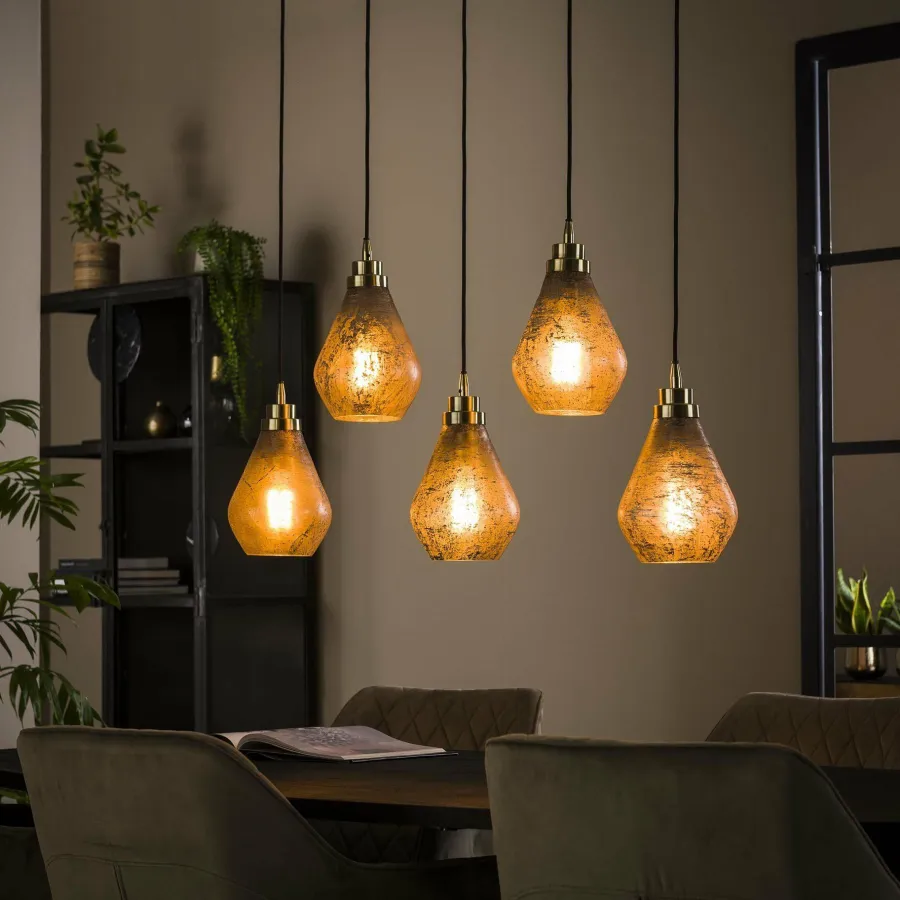 WoonStijl Hanglamp 5L vintage brown glass Discount