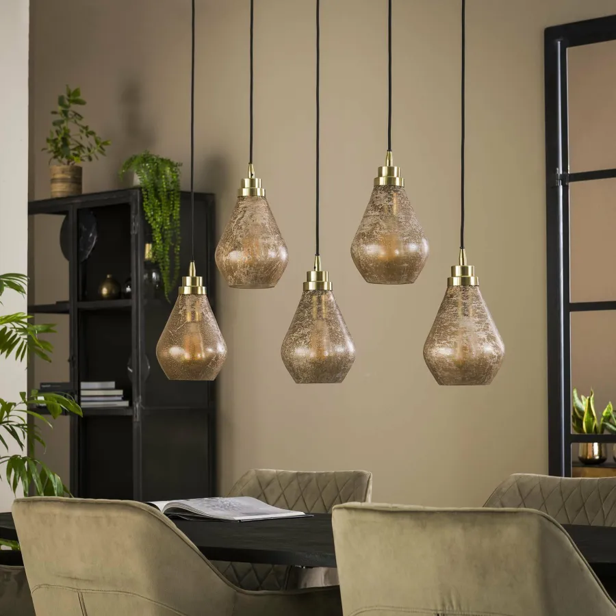 WoonStijl Hanglamp 5L vintage brown glass Discount