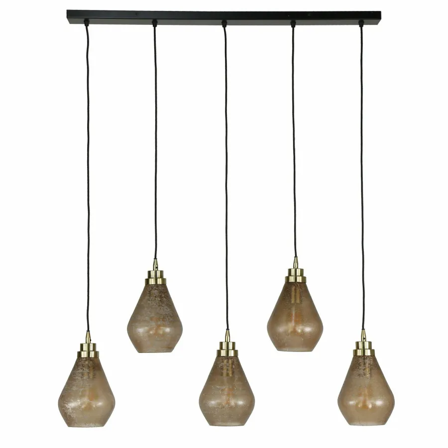 WoonStijl Hanglamp 5L vintage brown glass Discount