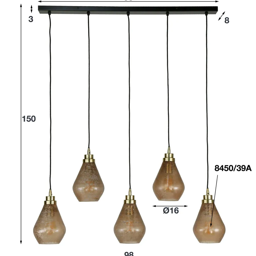 WoonStijl Hanglamp 5L vintage brown glass Discount