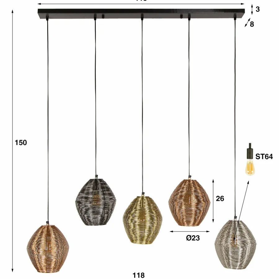 WoonStijl Hanglamp 5L web mix Clearance