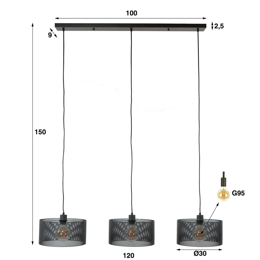WoonStijl Hanglamp Mesh round met 3 lampen