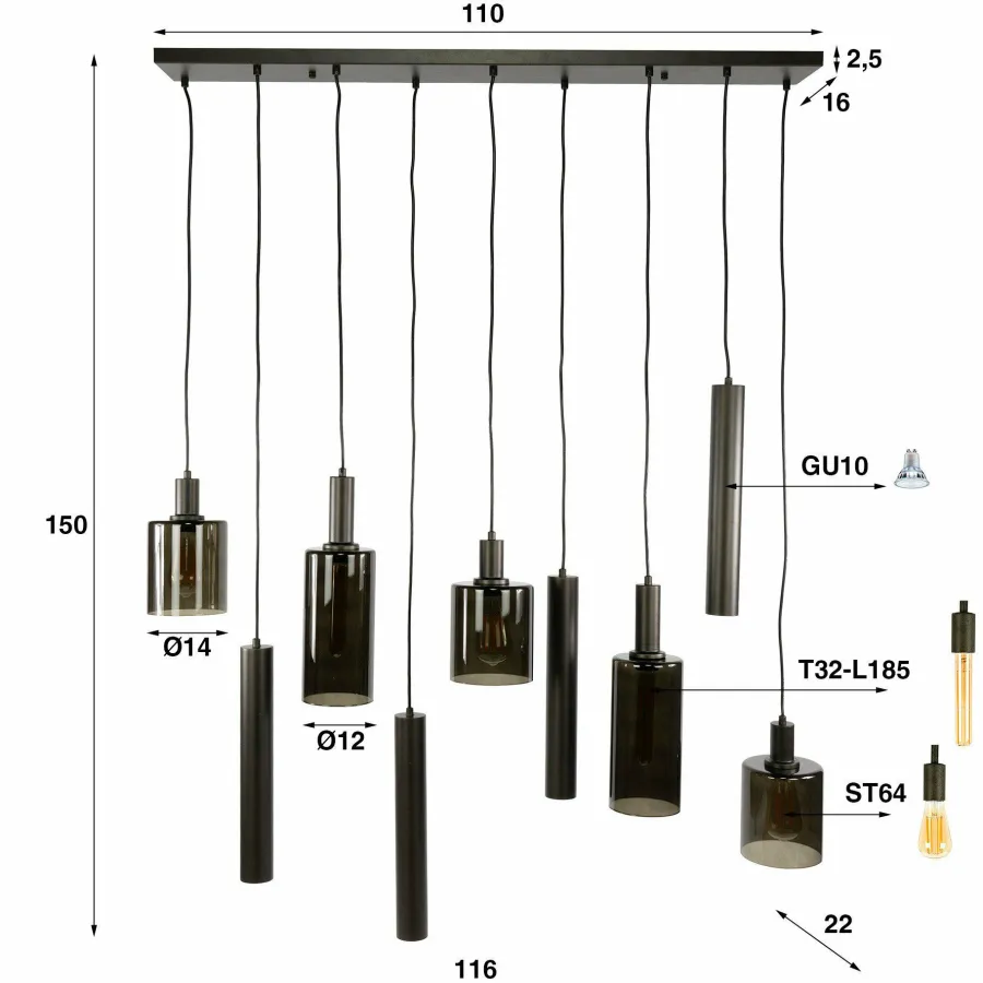 WoonStijl Hanglamp Sepiora 5+4-lichts Sienna bruin Hot