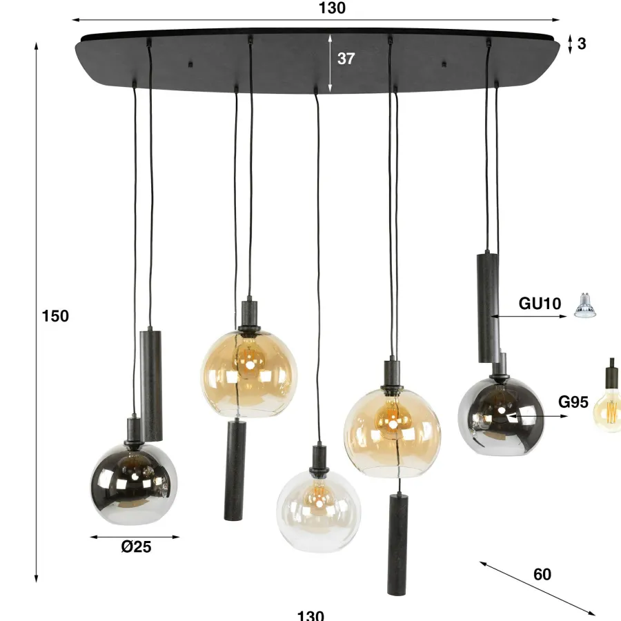 WoonStijl Hanglamp Sfera Tricolore 5+4-lichts New