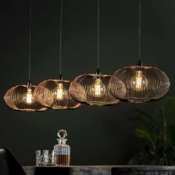 WoonStijl Hanglamp 4x Ø35 disk wire copper twist / Zwart nikkel Outlet