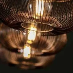 WoonStijl Hanglamp 4x Ø35 disk wire copper twist / Zwart nikkel Outlet