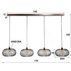 WoonStijl Hanglamp 4x Ø35 disk wire copper twist / Zwart nikkel Outlet
