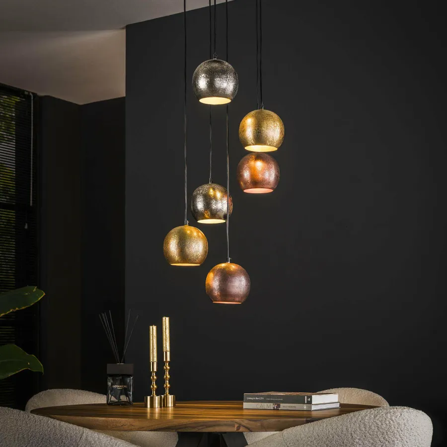 WoonStijl Hanglamp 6x bol getrapt metal print Online