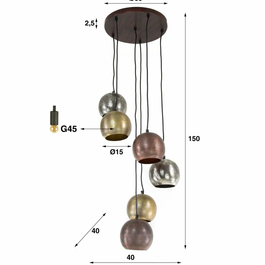WoonStijl Hanglamp 6x bol getrapt metal print Online