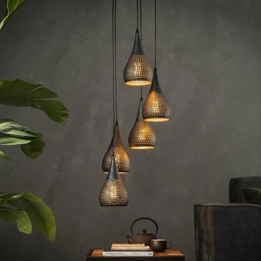 WoonStijl Hanglamp 5x getrapt punch / Zwart bruin Outlet