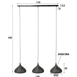 WoonStijl Hanglamp 3xØ32 Punch Trechter Best