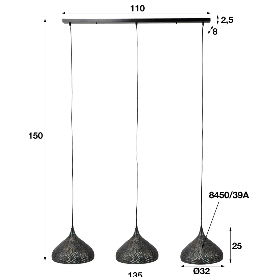 WoonStijl Hanglamp 3xØ32 Punch Trechter Best