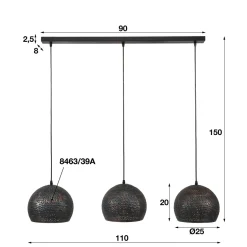 WoonStijl Hanglamp 3xØ25 Punch Bol Clearance