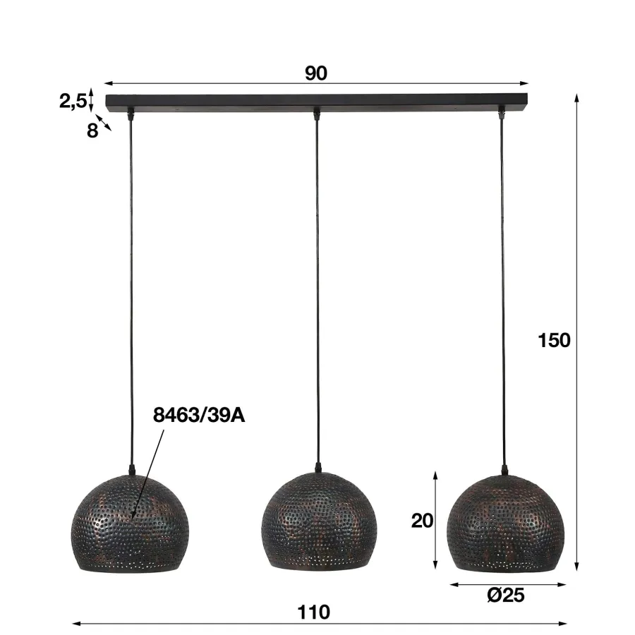WoonStijl Hanglamp 3xØ25 Punch Bol Clearance
