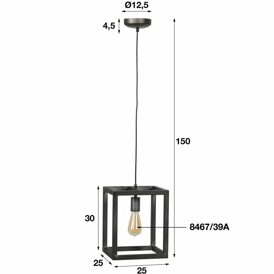 WoonStijl Hanglamp 25x25 vierkante buis / Zilver Outlet