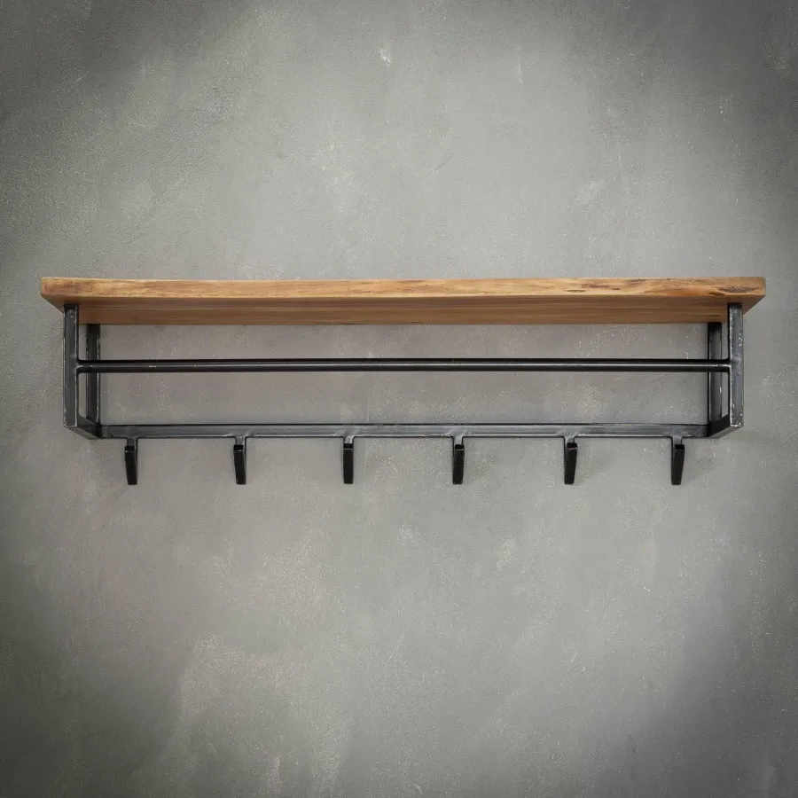 WoonStijl Kapstok edge 6 haken hoedenplank / Massief acacia naturel Hot