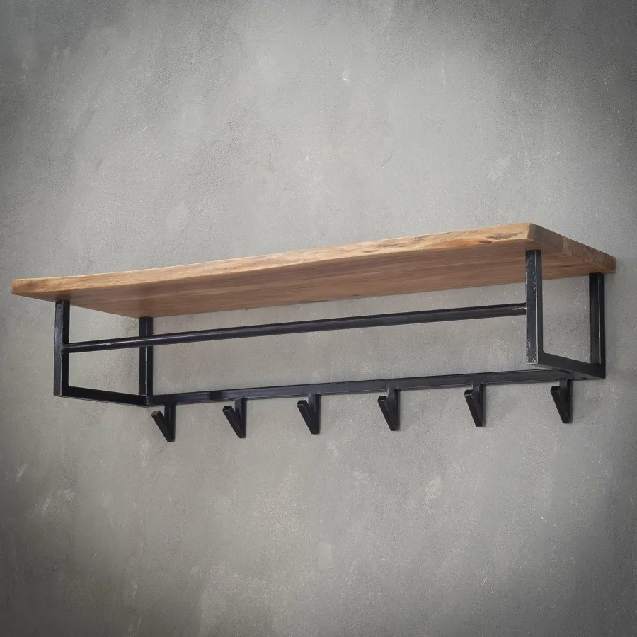 WoonStijl Kapstok edge 6 haken hoedenplank / Massief acacia naturel Hot