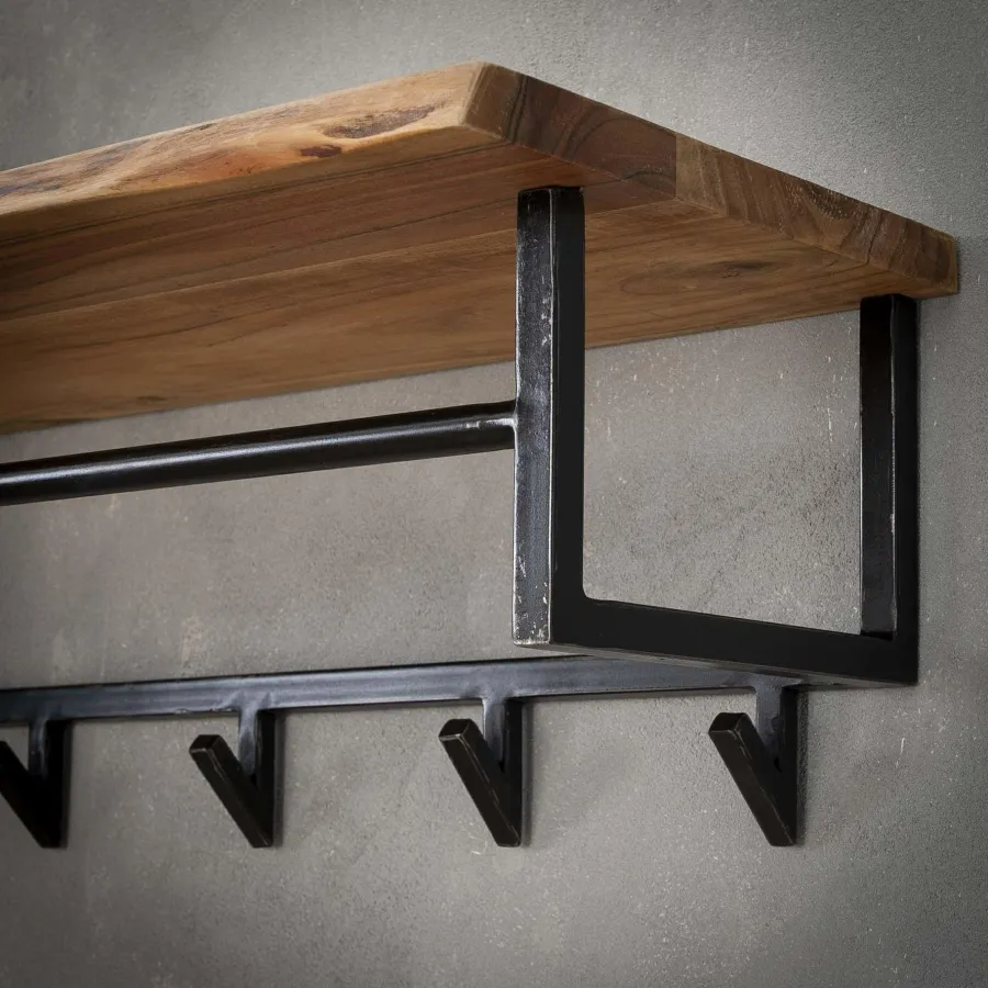 WoonStijl Kapstok edge 6 haken hoedenplank / Massief acacia naturel Hot