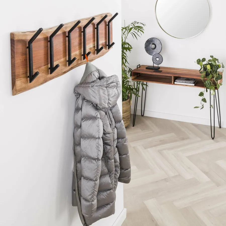 WoonStijl Kapstok edge 2x6 haken / Massief acacia naturel