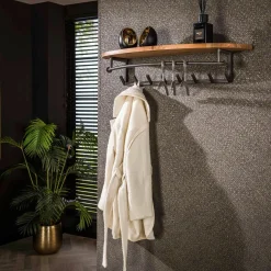 WoonStijl Kapstok round acacia 8 haken met hoedenplank Outlet