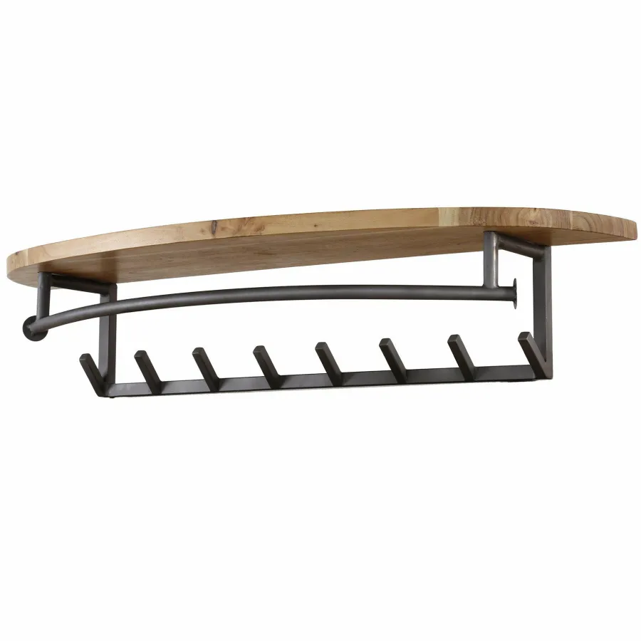 WoonStijl Kapstok round acacia 8 haken met hoedenplank Outlet