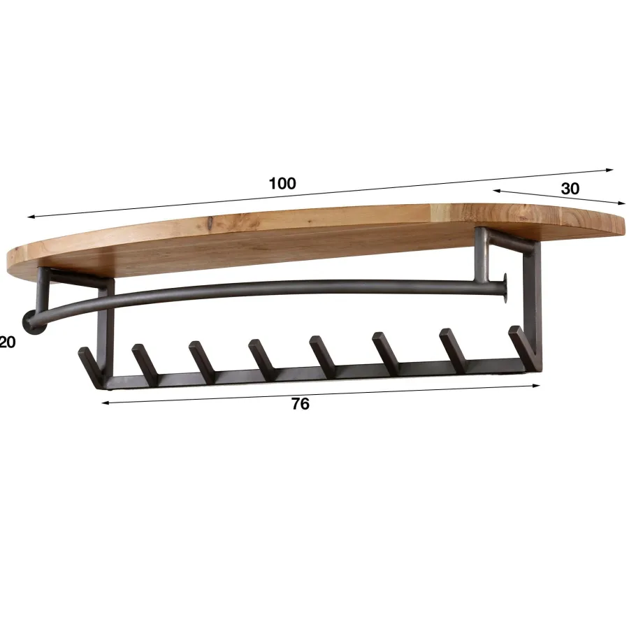 WoonStijl Kapstok round acacia 8 haken met hoedenplank Outlet