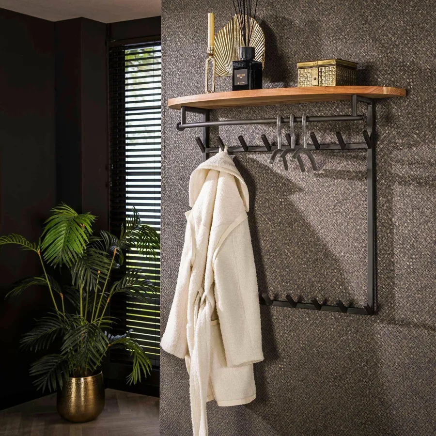 WoonStijl Kapstok round acacia 16 haken met hoedenplank Outlet