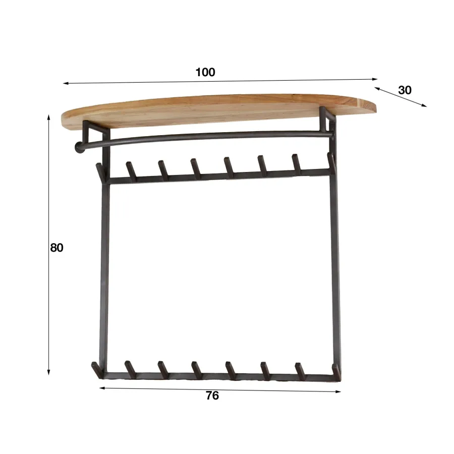 WoonStijl Kapstok round acacia 16 haken met hoedenplank Outlet