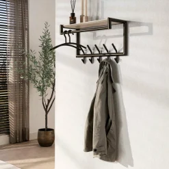WoonStijl Kapstok Terra roede en hoedenplank 2x5 haken 65cm Outlet