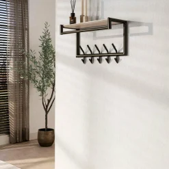 WoonStijl Kapstok Terra roede en hoedenplank 2x5 haken 65cm Outlet