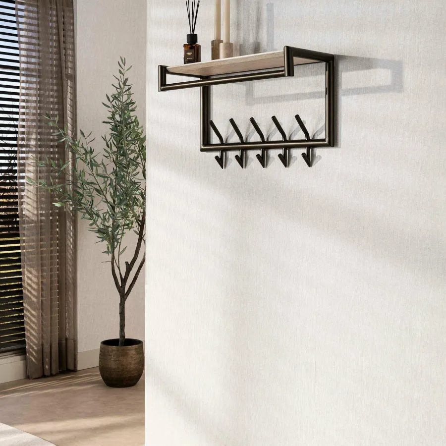 WoonStijl Kapstok Terra roede en hoedenplank 2x5 haken 65cm Outlet