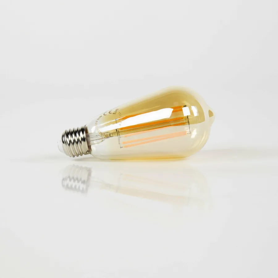 WoonStijl Lichtbron LED filament druppel - E27 6W 2100K 450lm dimbaar / Amberkleurig glas New
